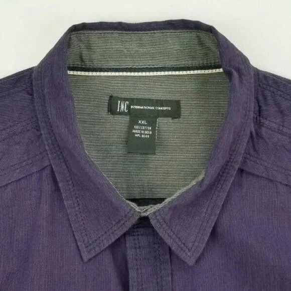 INC Size 2XL Men's Purple Long Sleeve Black Pearl Snap Elbow Button Cotton Shirt - Picture 3 of 6